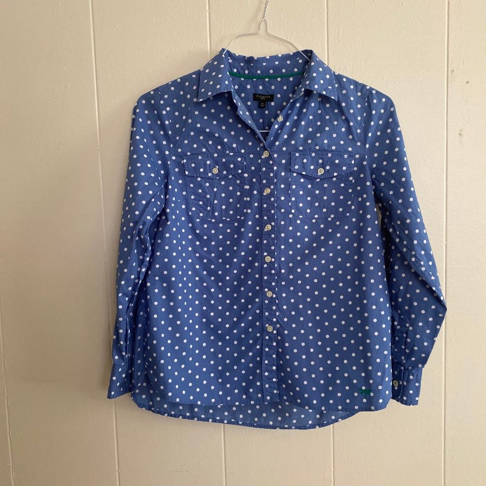 🔵⚪️🔵 Blue and White Polka Dot Button Down Shirt